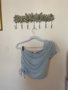 H&M Light Blue One-Shoulder Ruched Side Crop Top